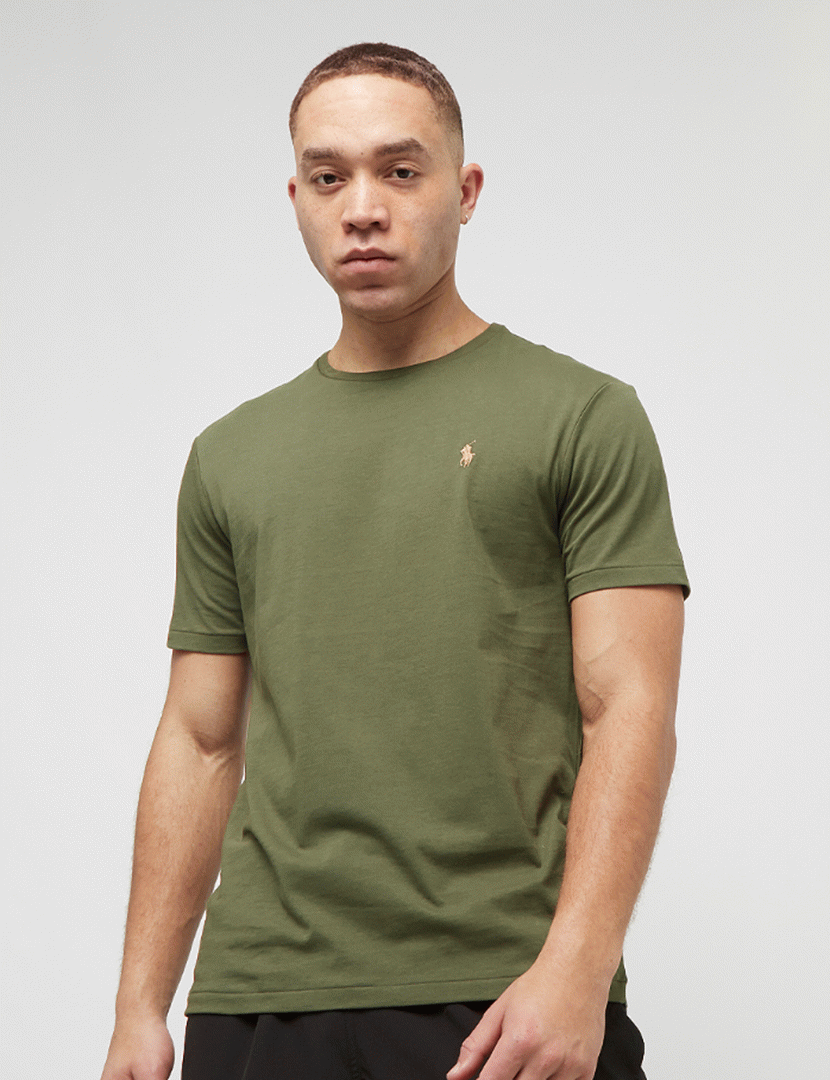 T-Shirt Slim Fit Verde Logotipo Laranja