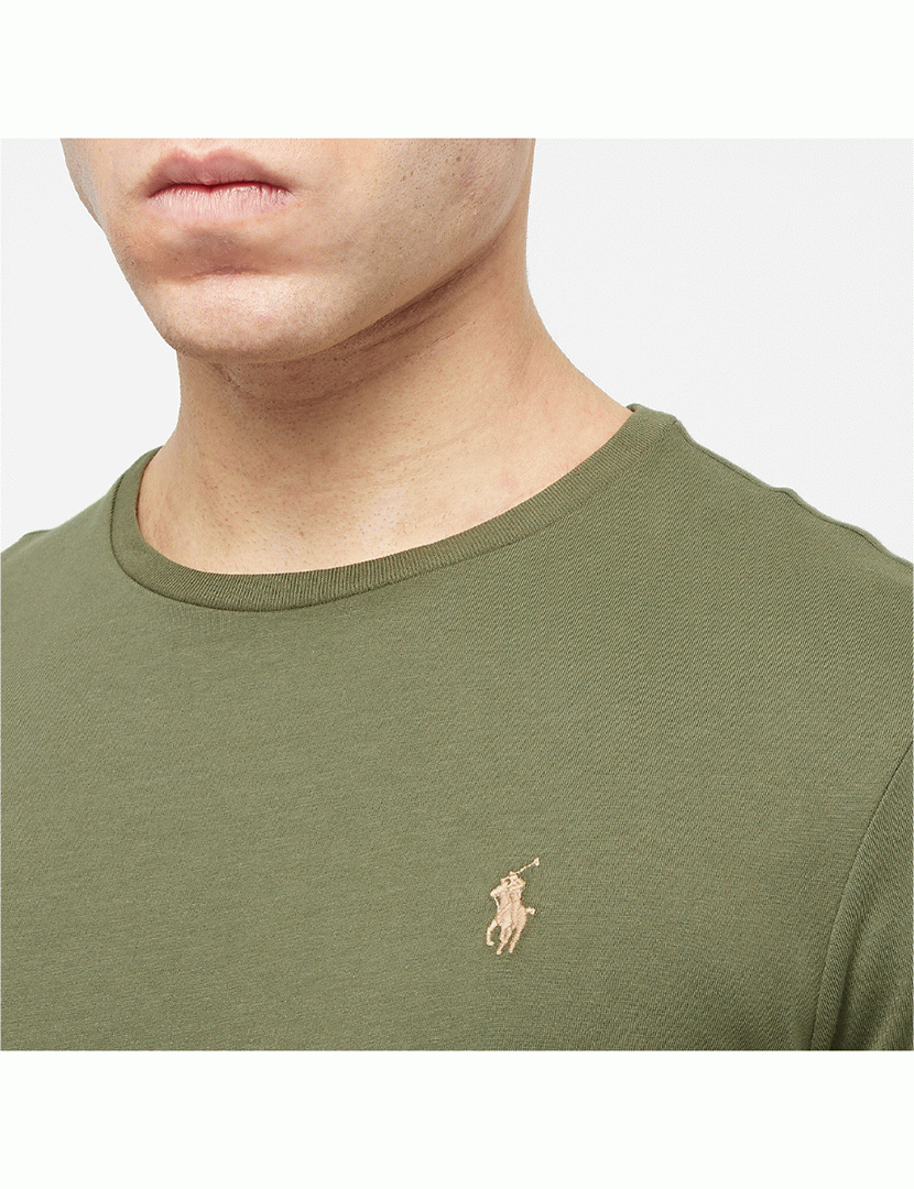 T-Shirt Slim Fit Verde Logotipo Laranja