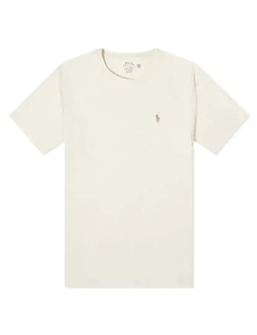 T-Shirt Slim Fit Bege Logotipo Castanho