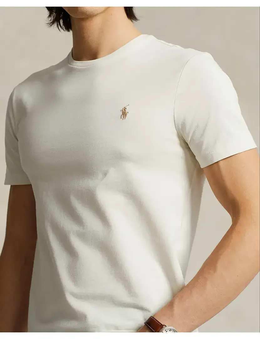 T-Shirt Slim Fit Bege Logotipo Castanho