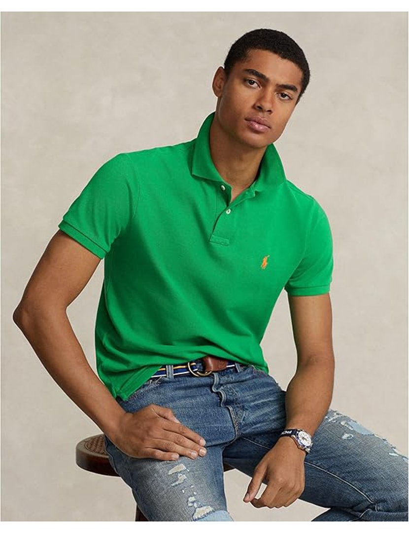 Pólo Slim Fit Verde Logotipo Amarelo