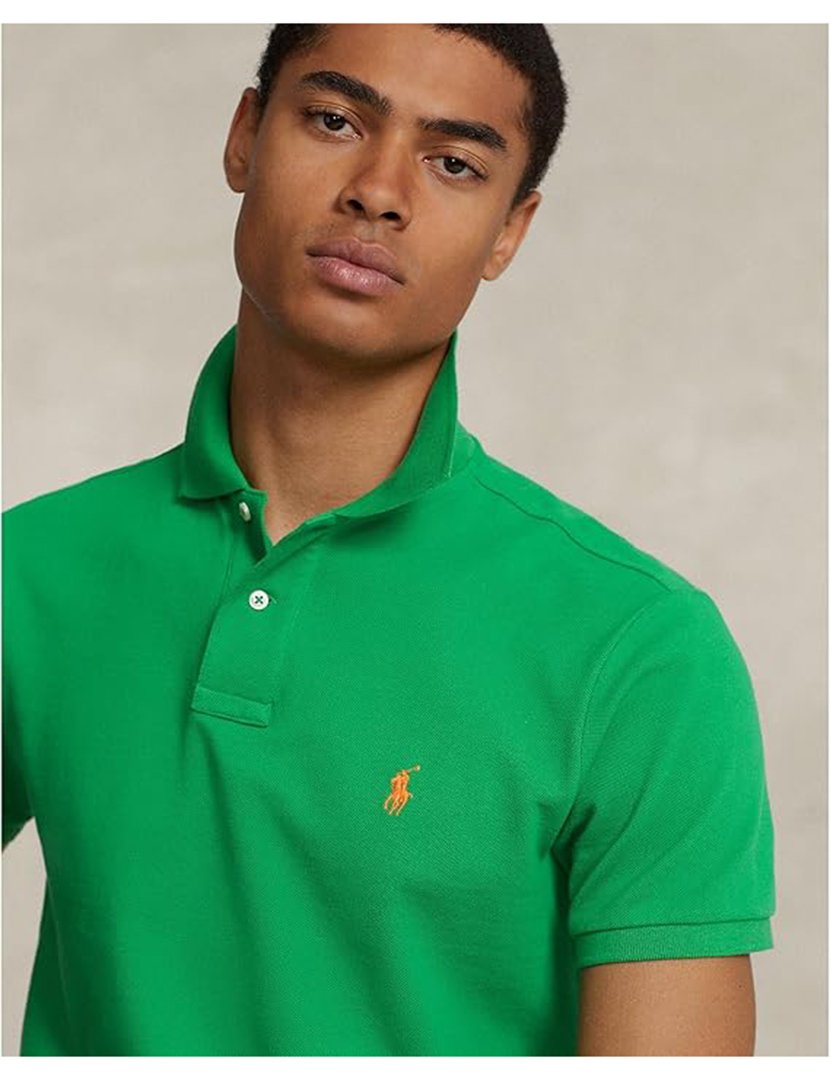 Pólo Slim Fit Verde Logotipo Amarelo