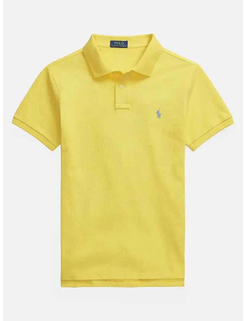 Pólo Slim Fit Amarelo Logotipo Azul