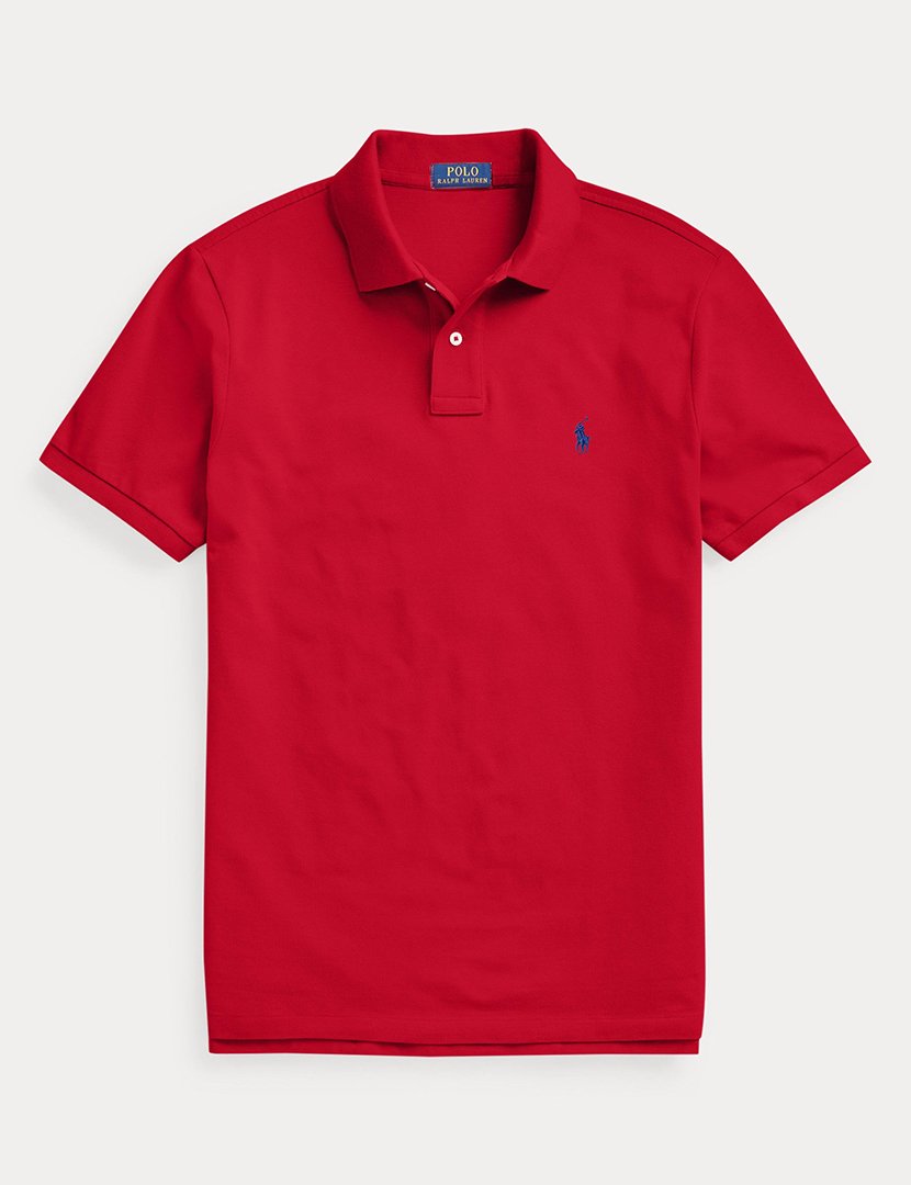 Pólo Slim Fit Vermelho Logotipo Azul
