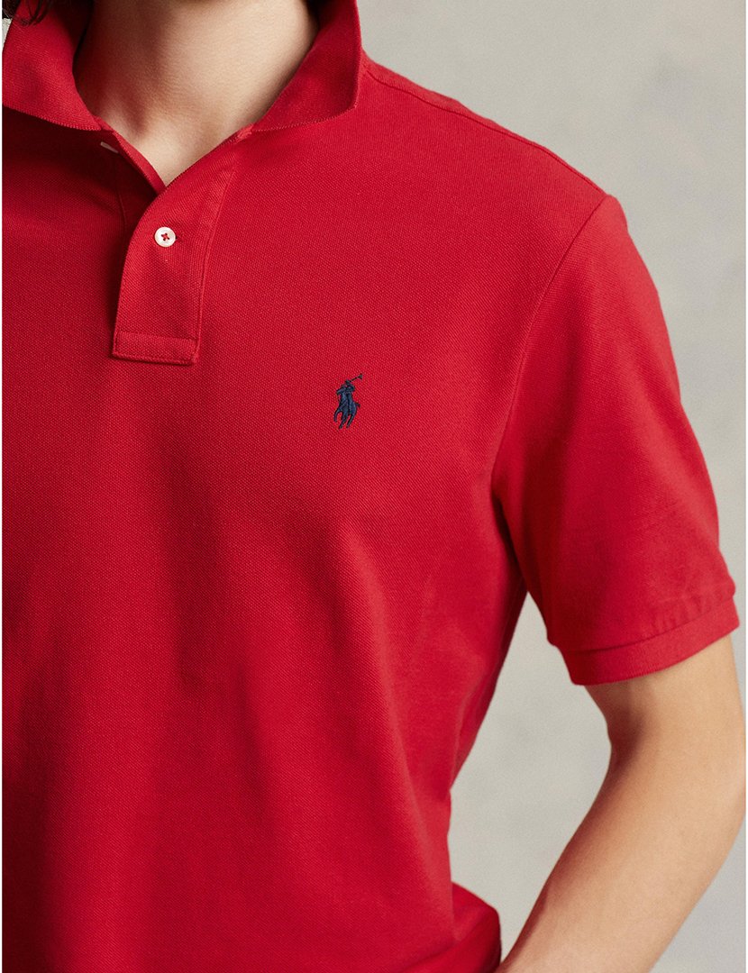 Pólo Slim Fit Vermelho Logotipo Azul