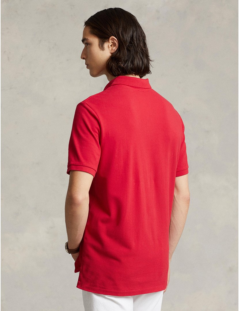 Pólo Slim Fit Vermelho Logotipo Azul