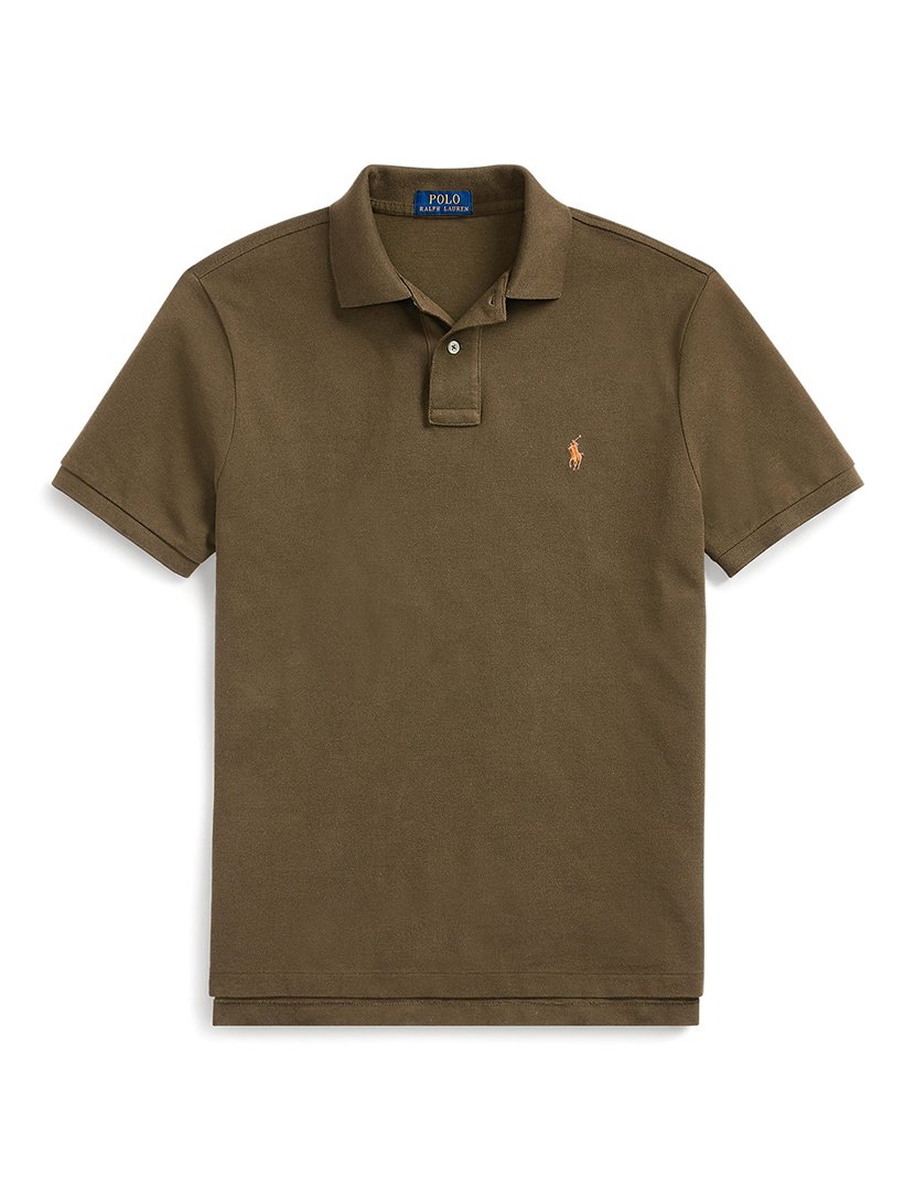 Pólo Slim Fit Khaki Logotipo Laranja