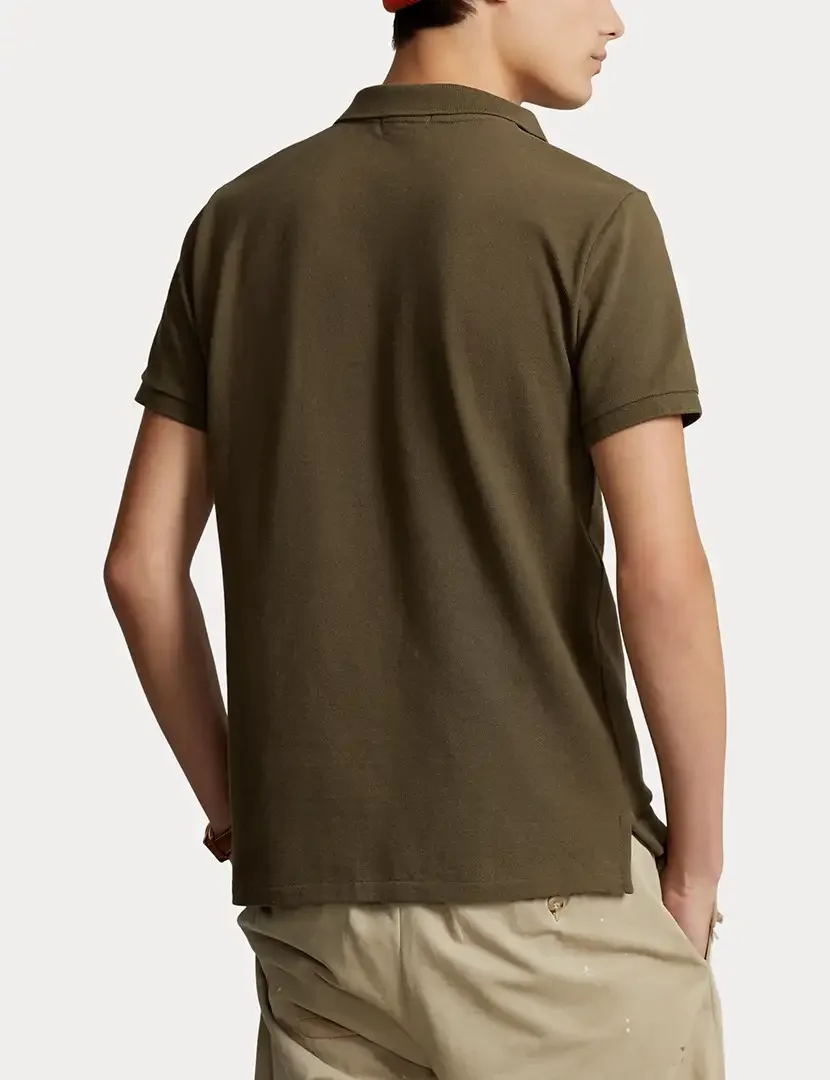 Pólo Slim Fit Khaki Logotipo Laranja
