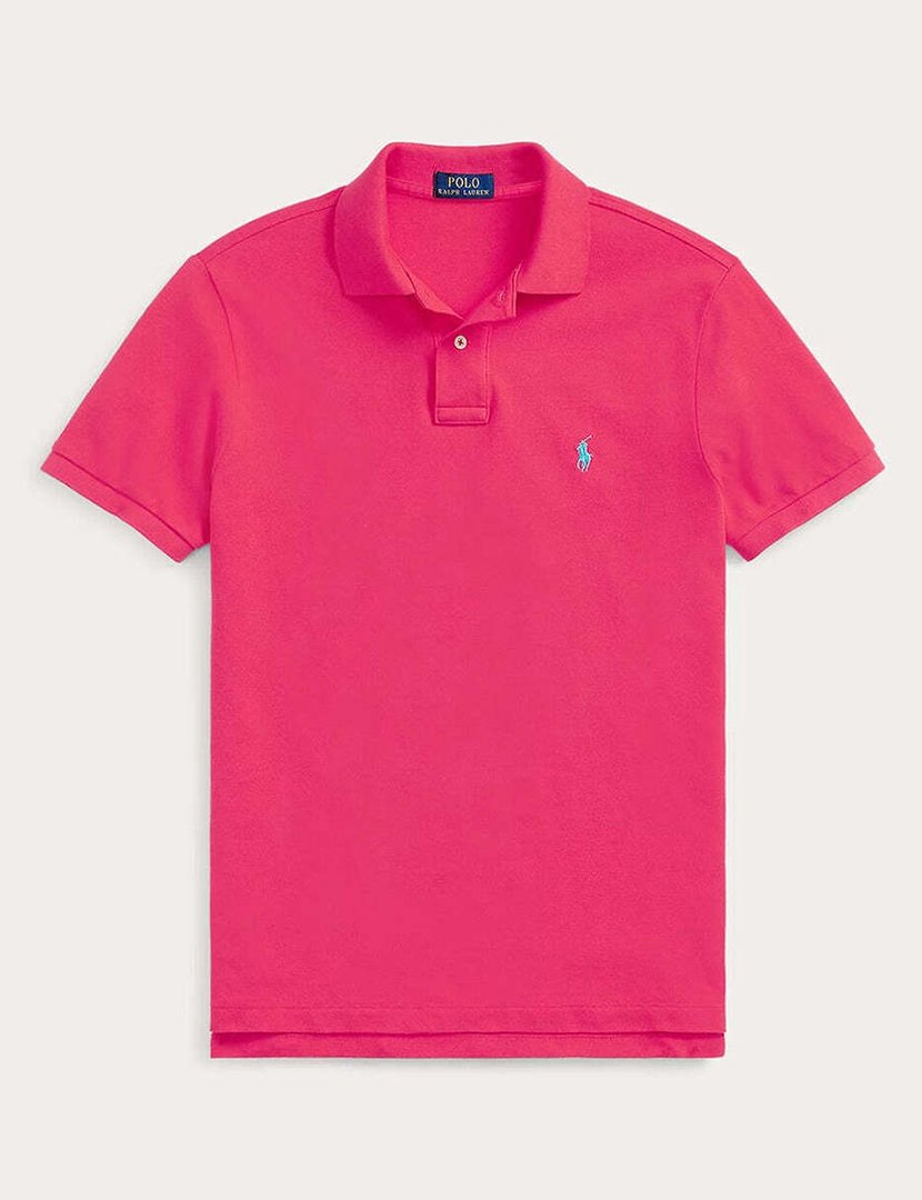 Pólo Slim Fit Rosa Logotipo Azul