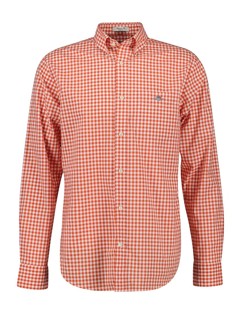 Camisa de manga comprida clássica gingham Laranja
