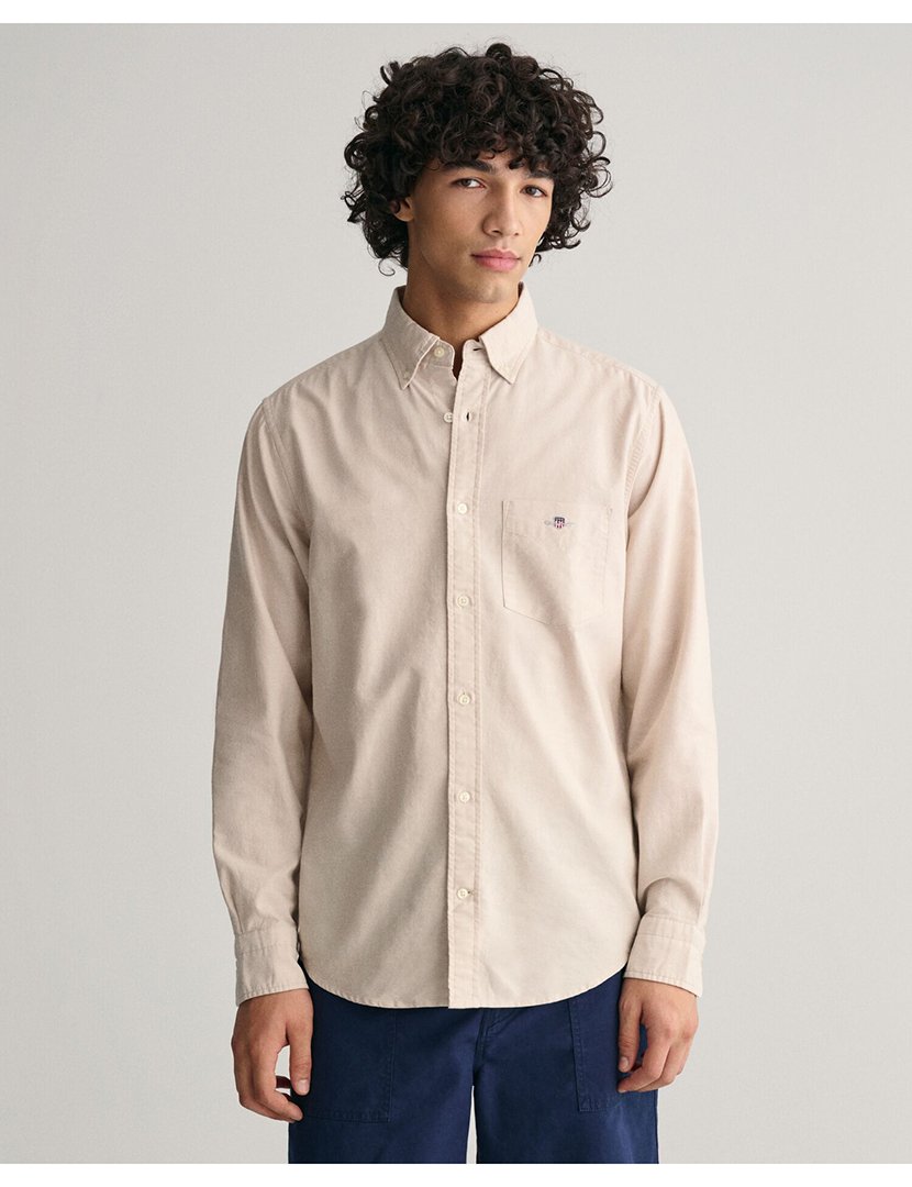Camisa de manga comprida clássica oxford Bege