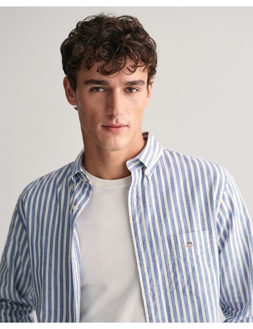 Camisa de manga comprida riscas Azul