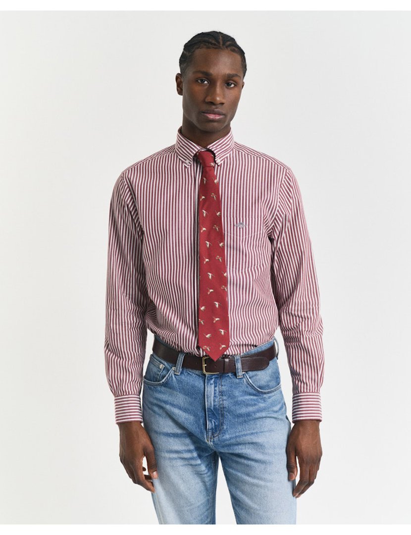 Camisa de manga comprida clássica riscas Vermelho