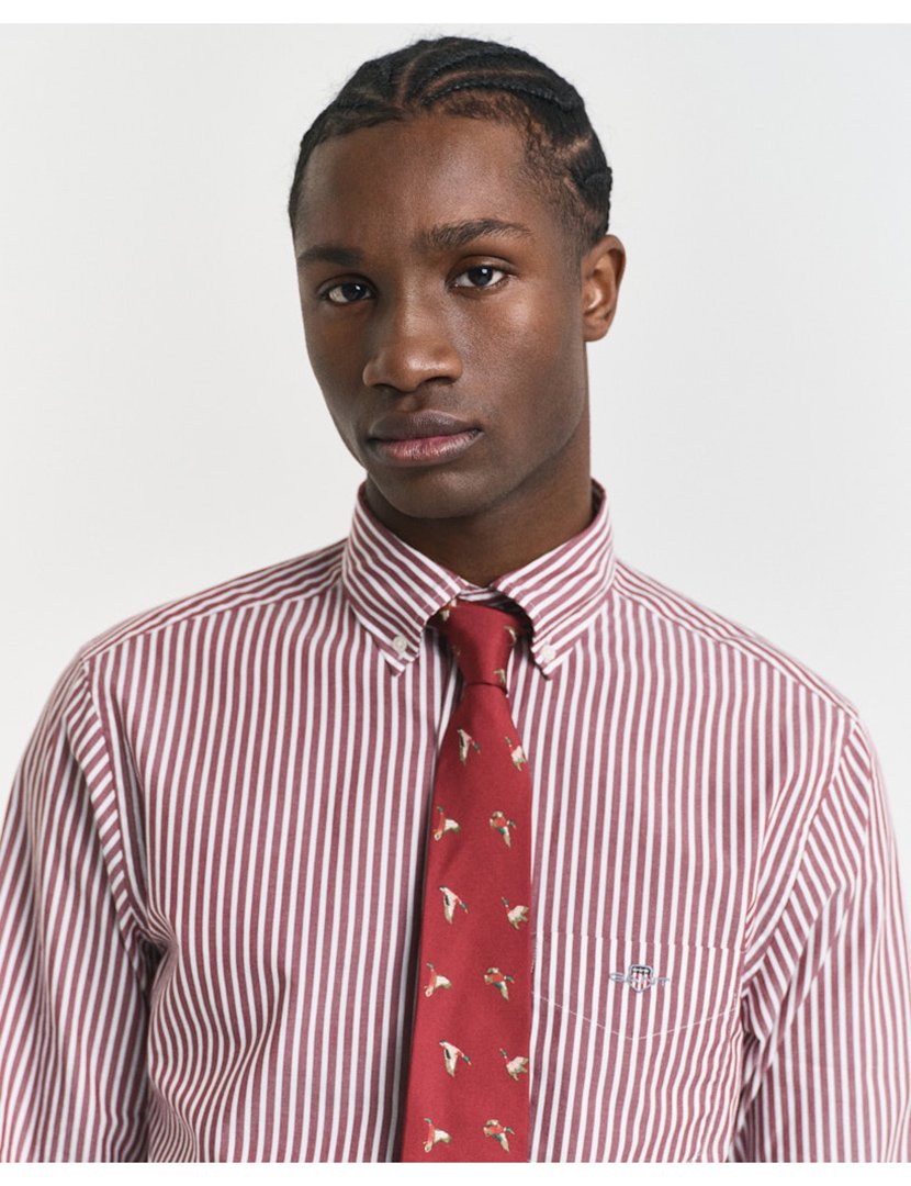 Camisa de manga comprida clássica riscas Vermelho