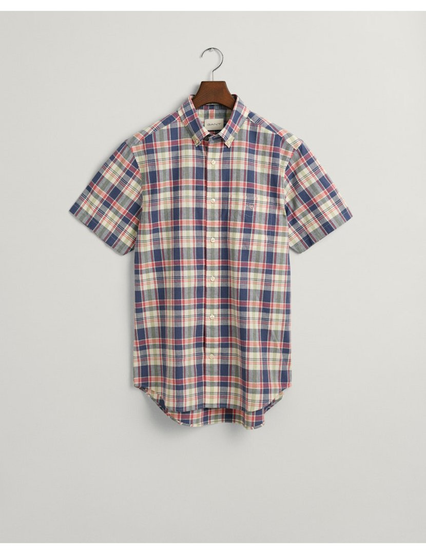 Camisa de manga curta xadrez Azul