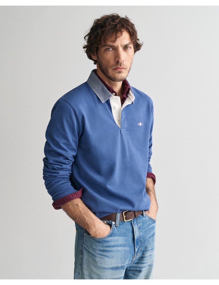 Pólo de manga comprida Azul