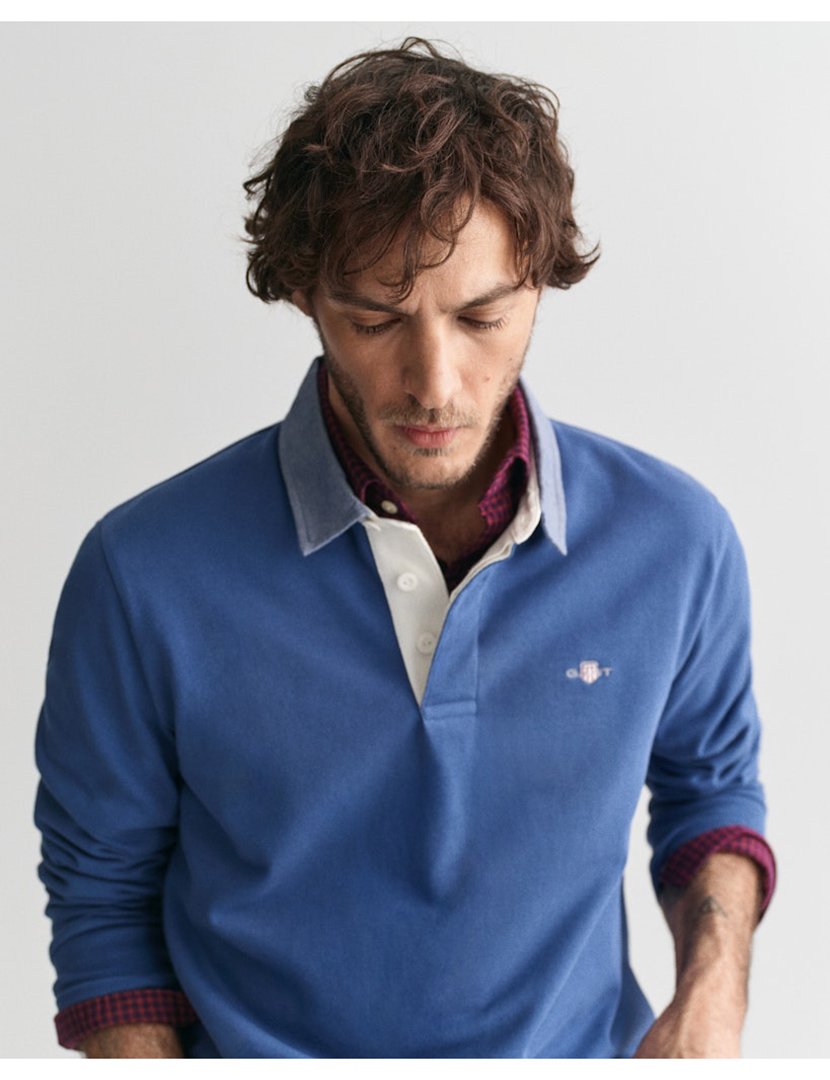 Pólo de manga comprida Azul