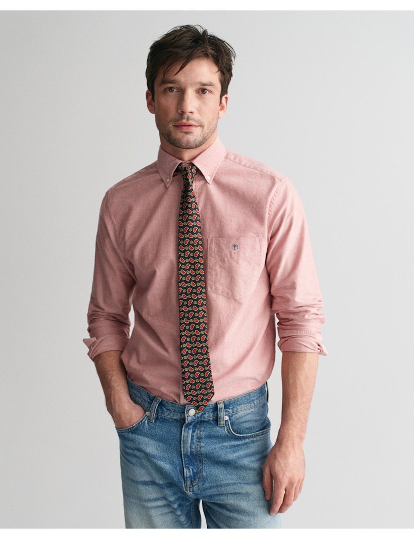 Camisa de manga comprida clássica oxford Vermelho