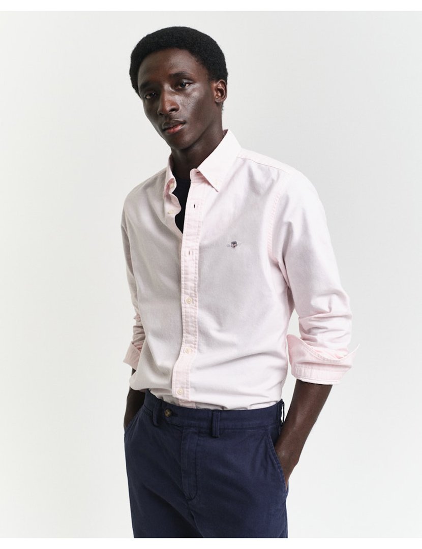 Camisa de manga comprida slim clássica oxford Rosa