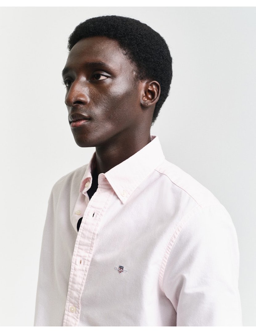 Camisa de manga comprida slim clássica oxford Rosa