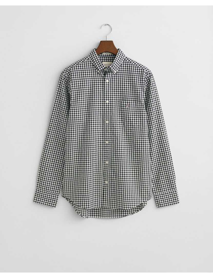 Camisa de manga comprida clássica gingham Preto