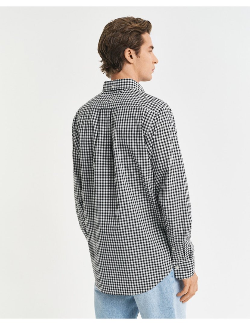 Camisa de manga comprida clássica gingham Preto