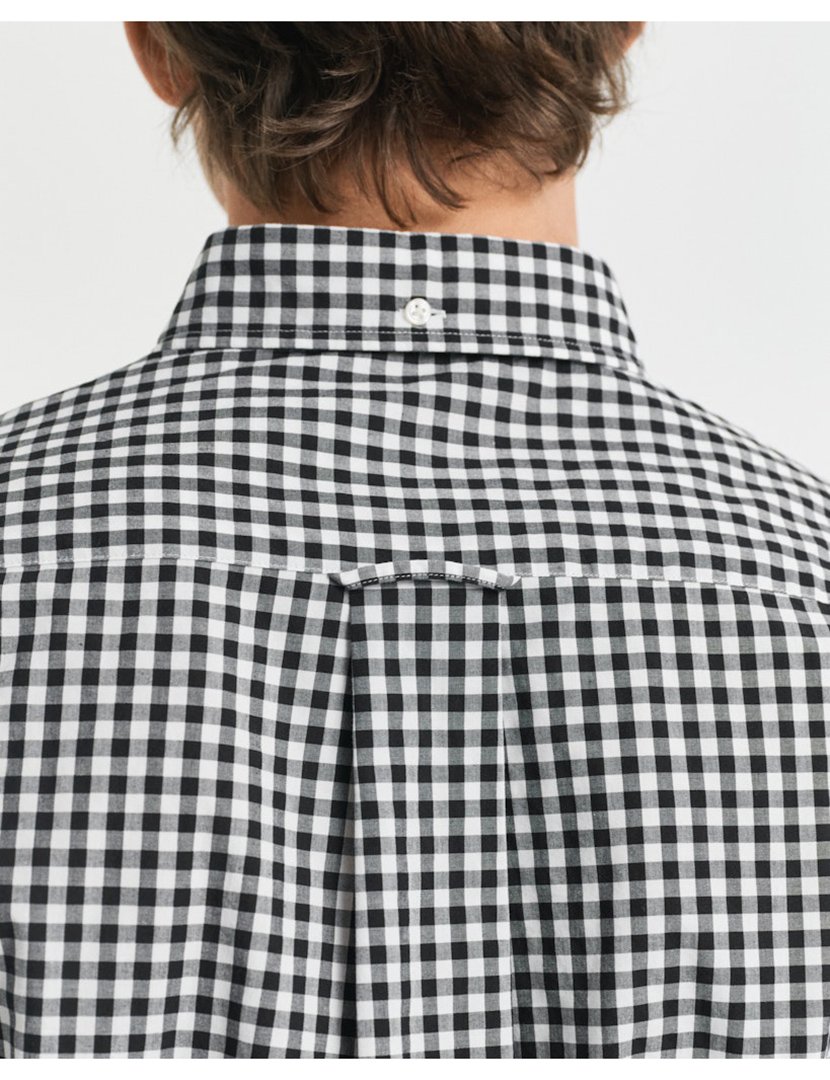 Camisa de manga comprida clássica gingham Preto