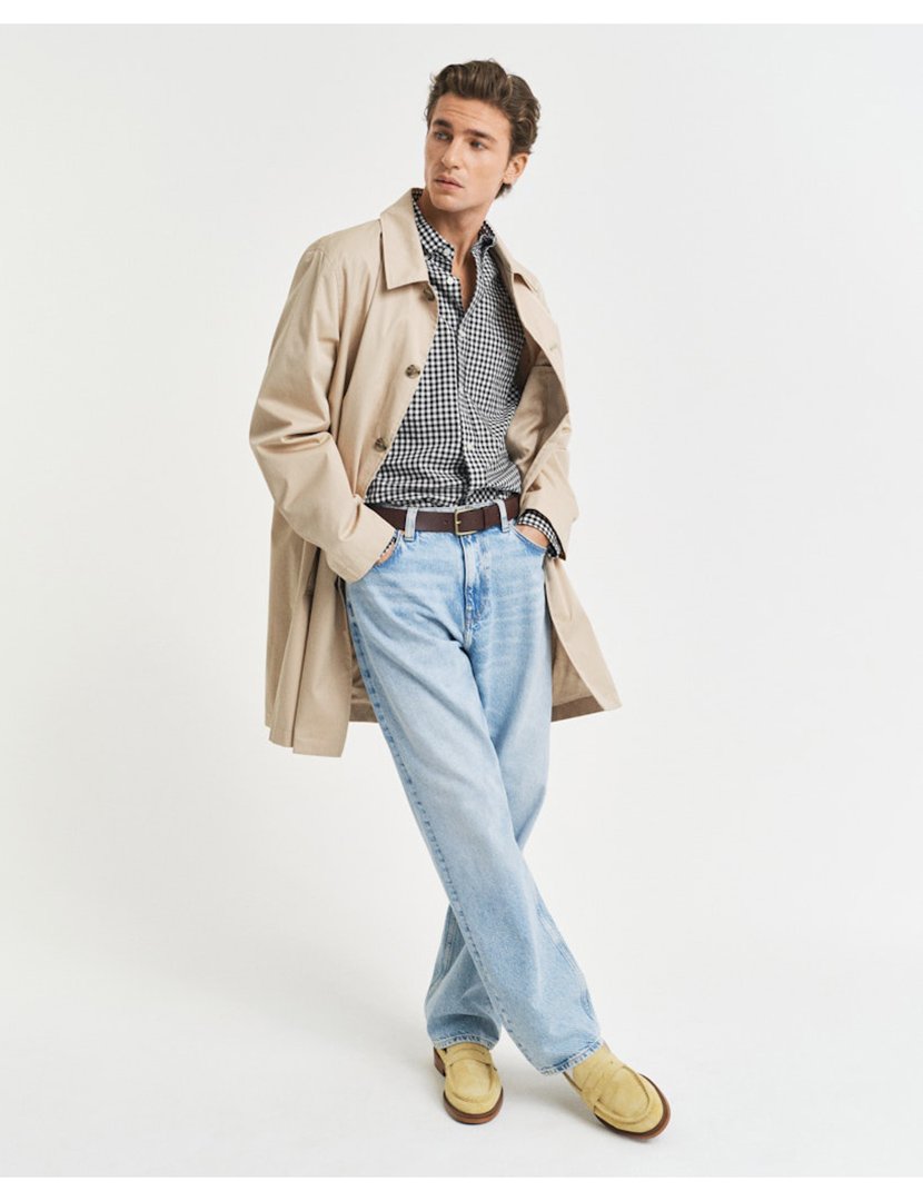 Camisa de manga comprida clássica gingham Preto