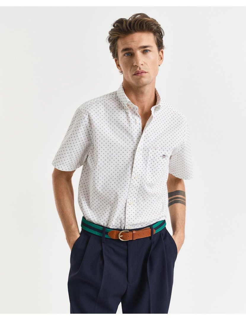 Camisa de manga curta às bolinhas Branco