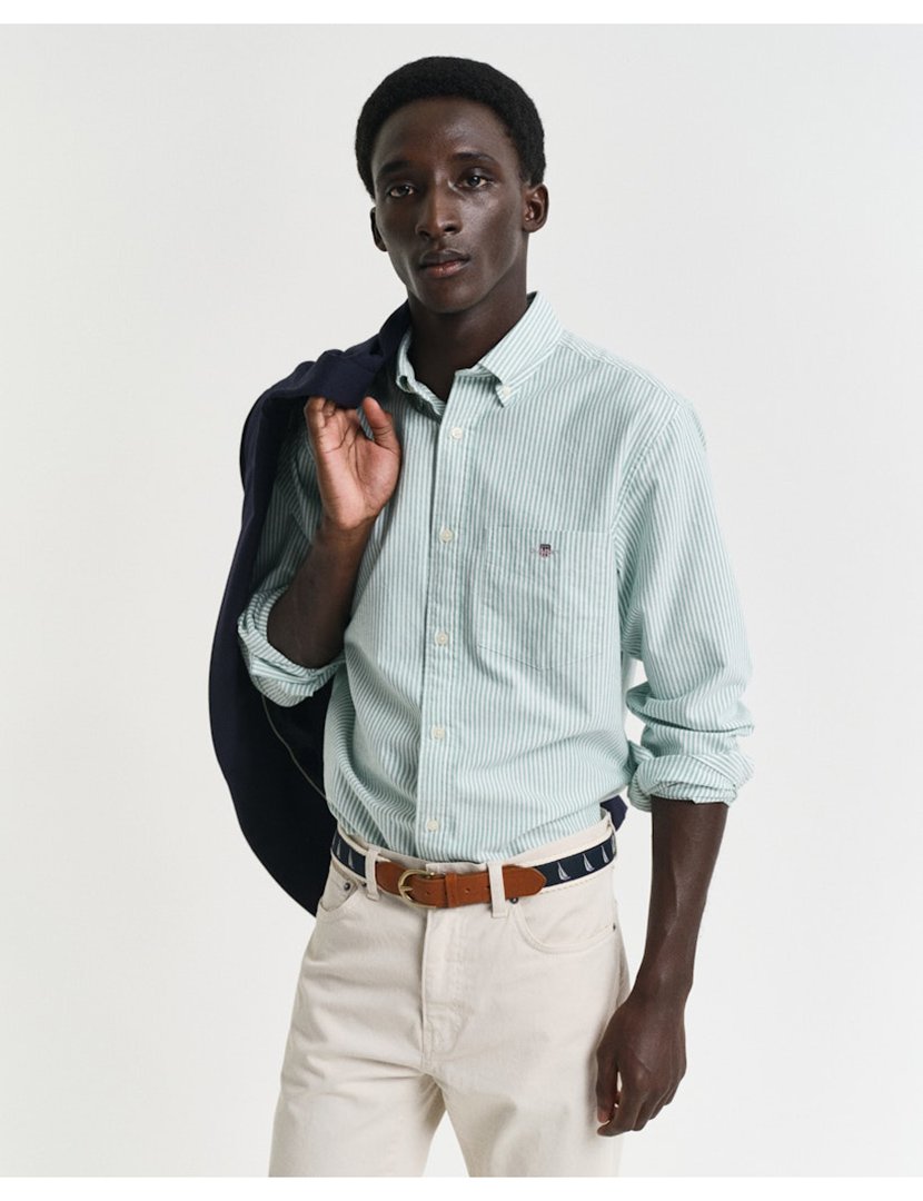 Camisa de manga comprida clássica oxford riscas Amarelo