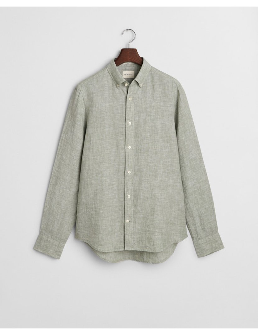 Camisa de manga comprida slim linho Verde