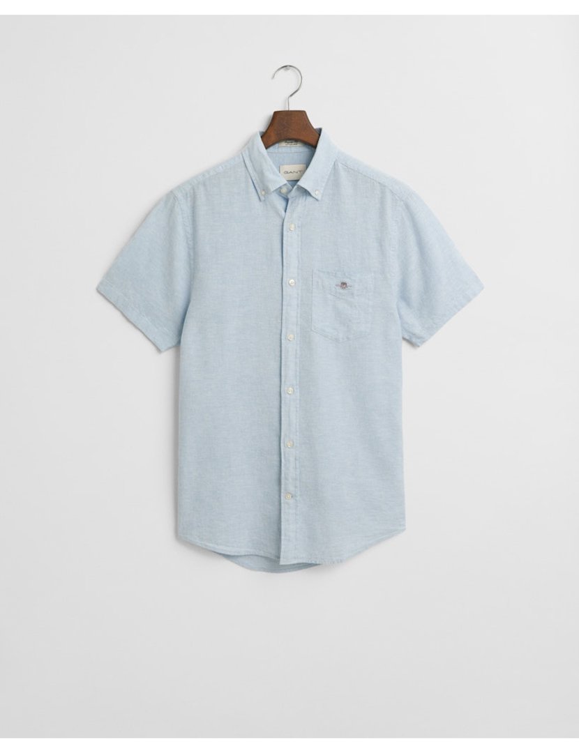 Camisa de manga curta linho Azul