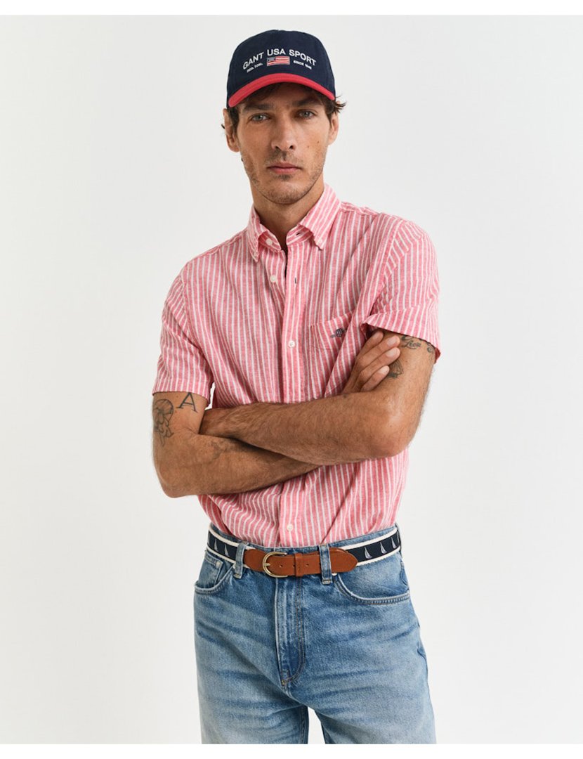 Camisa de manga curta riscas Rosa