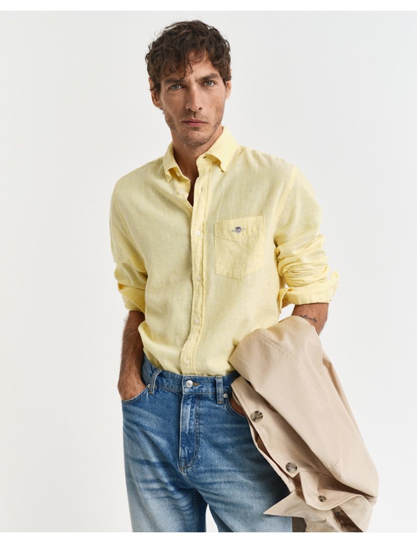 Camisa de manga comprida linho Amarelo