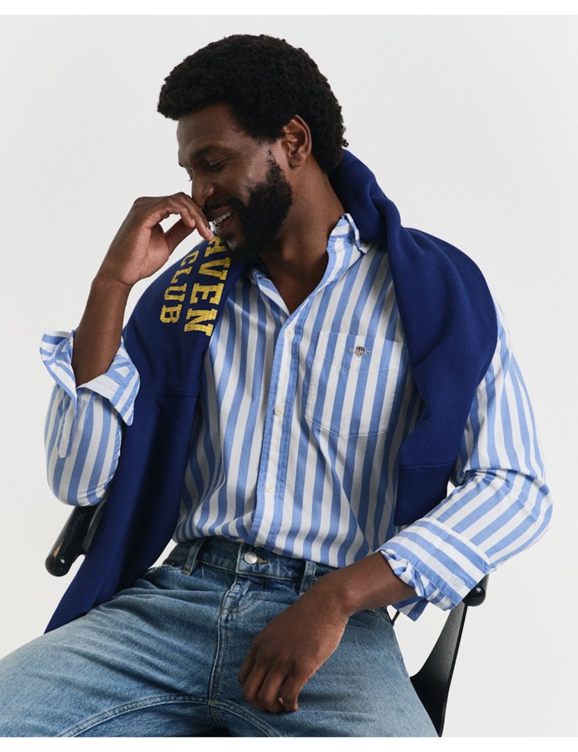 Camisa de manga comprida clássica riscas Azul