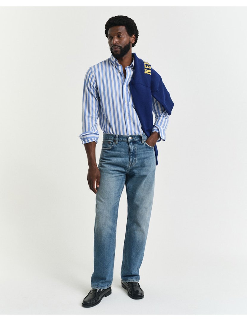 Camisa de manga comprida clássica riscas Azul