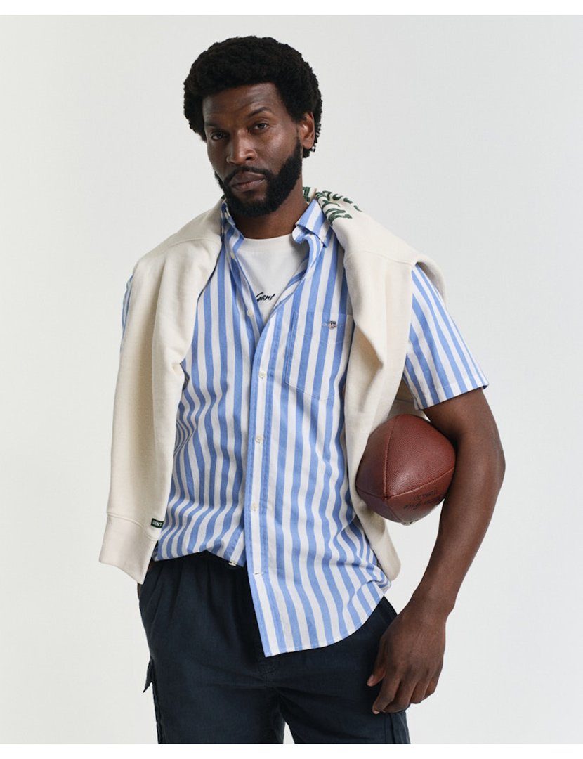 Camisa de manga curta clássica riscas Azul