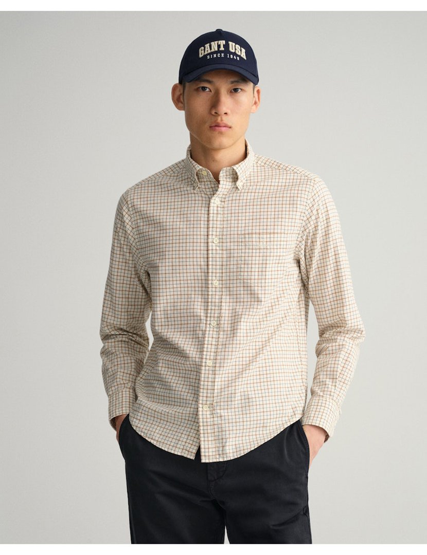 Camisa de manga comprida xadrez Castanho