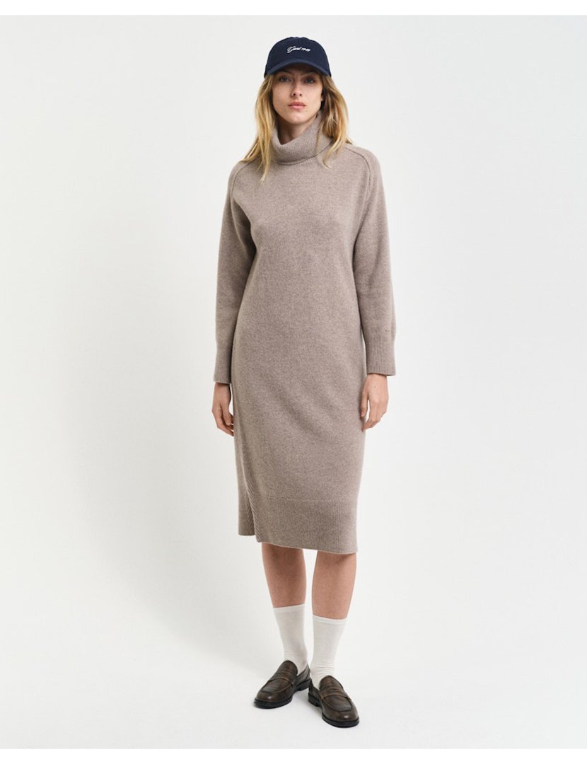 Vestido midi Herringbone Cinzento