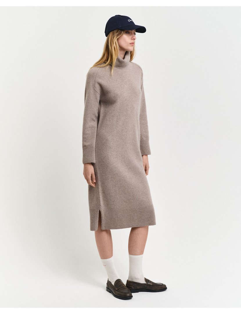 Vestido midi Herringbone Cinzento