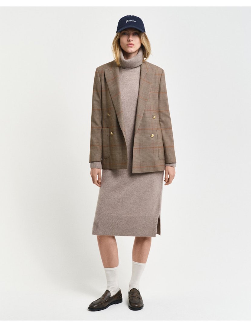 Vestido midi Herringbone Cinzento