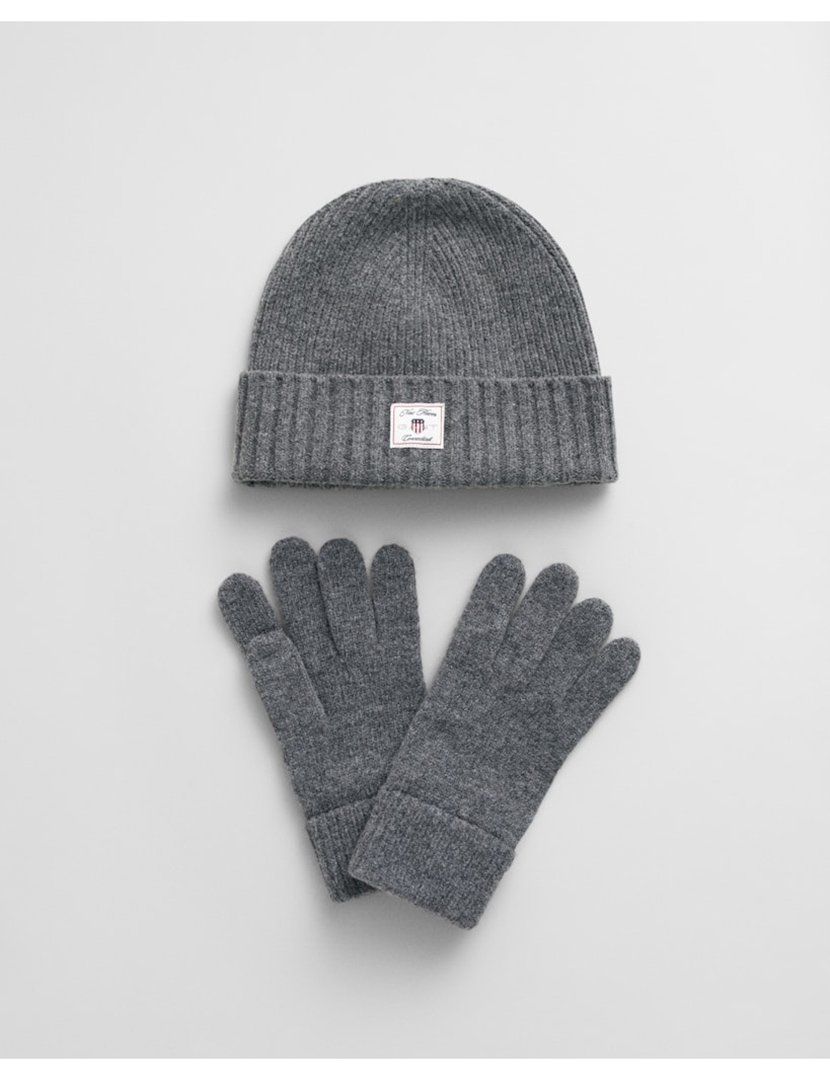 Conjunto de gorro e luvas Cinzento