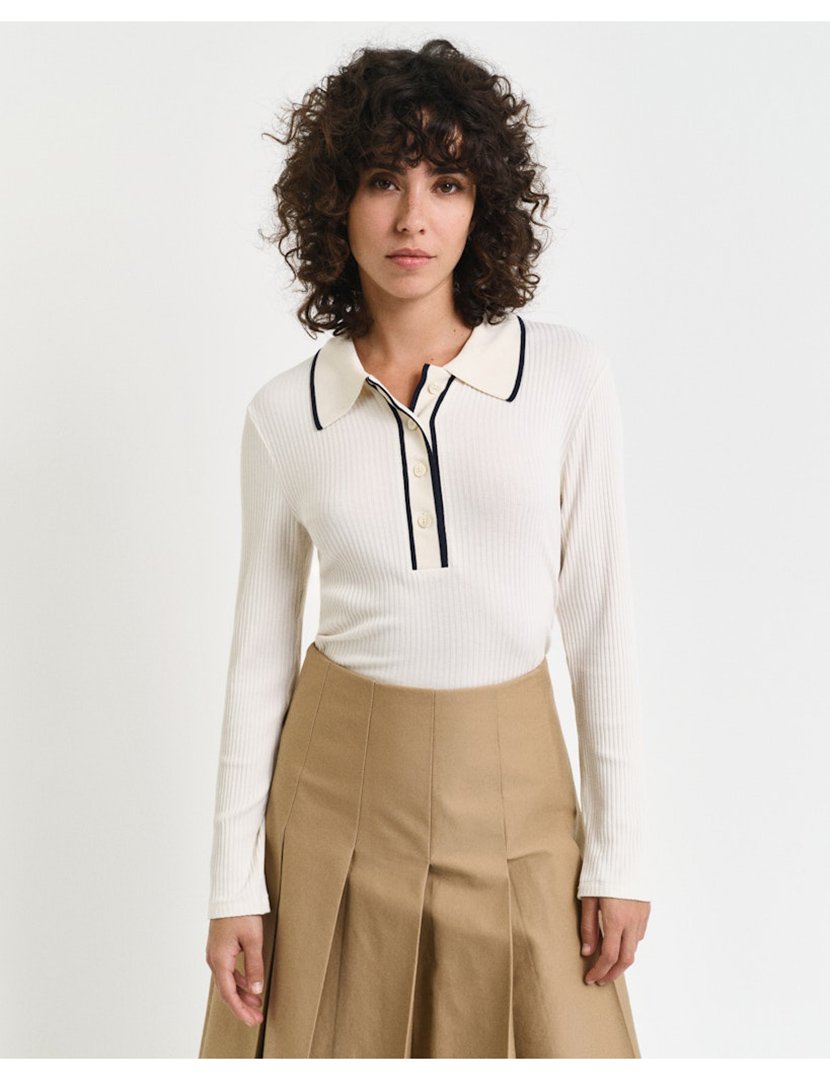 Pólo de manga comprida Bege