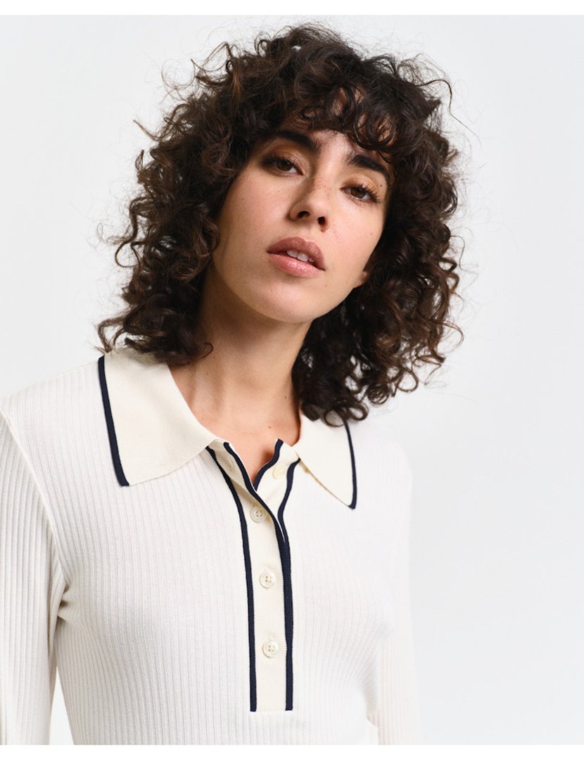 Pólo de manga comprida Bege