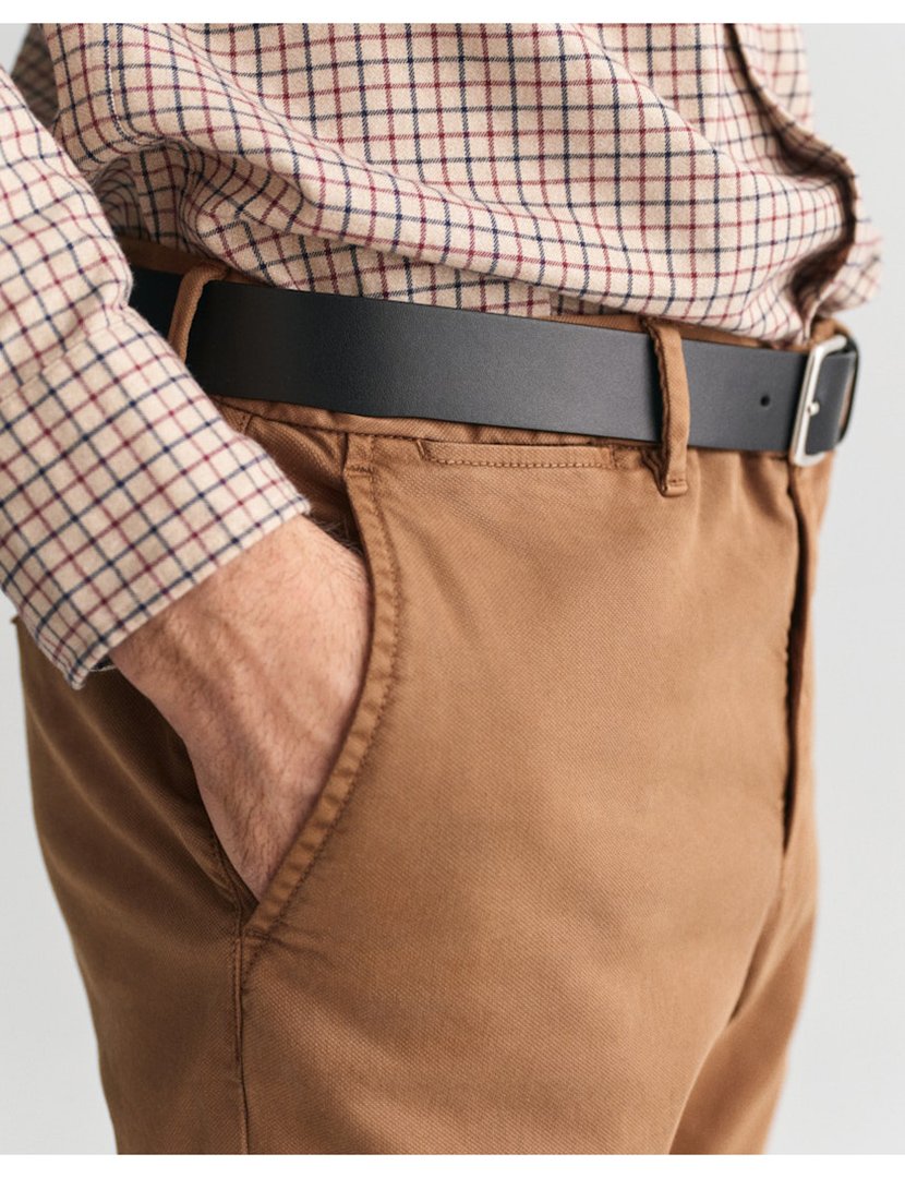 Calças Chino Slim Dobby Castanho