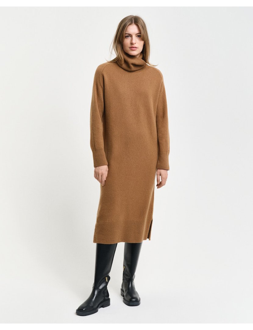 Vestido midi Herringbone Bege