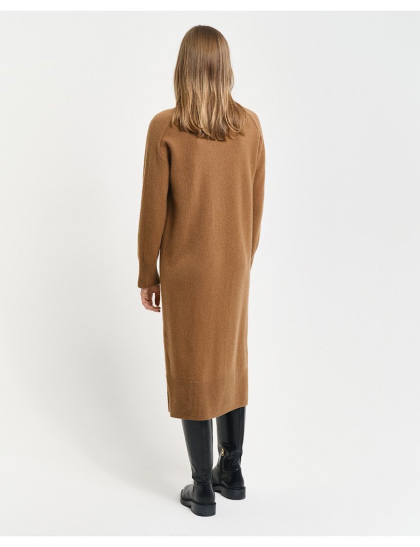 Vestido midi Herringbone Bege