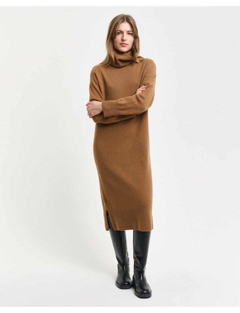 Vestido midi Herringbone Bege