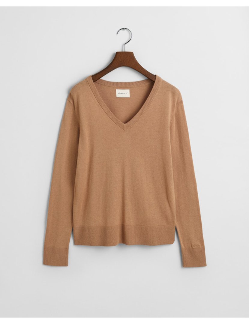 Camisola de malha gola em V Castanho