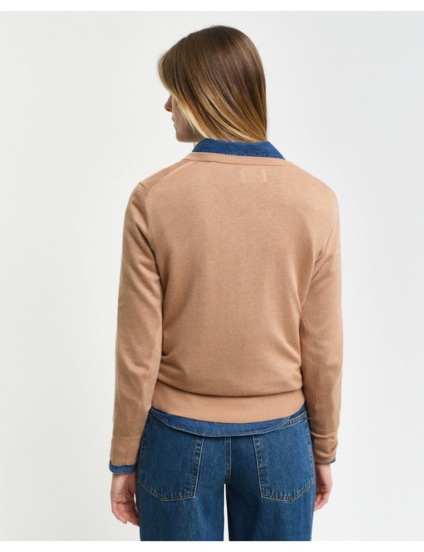 Camisola de malha gola em V Castanho